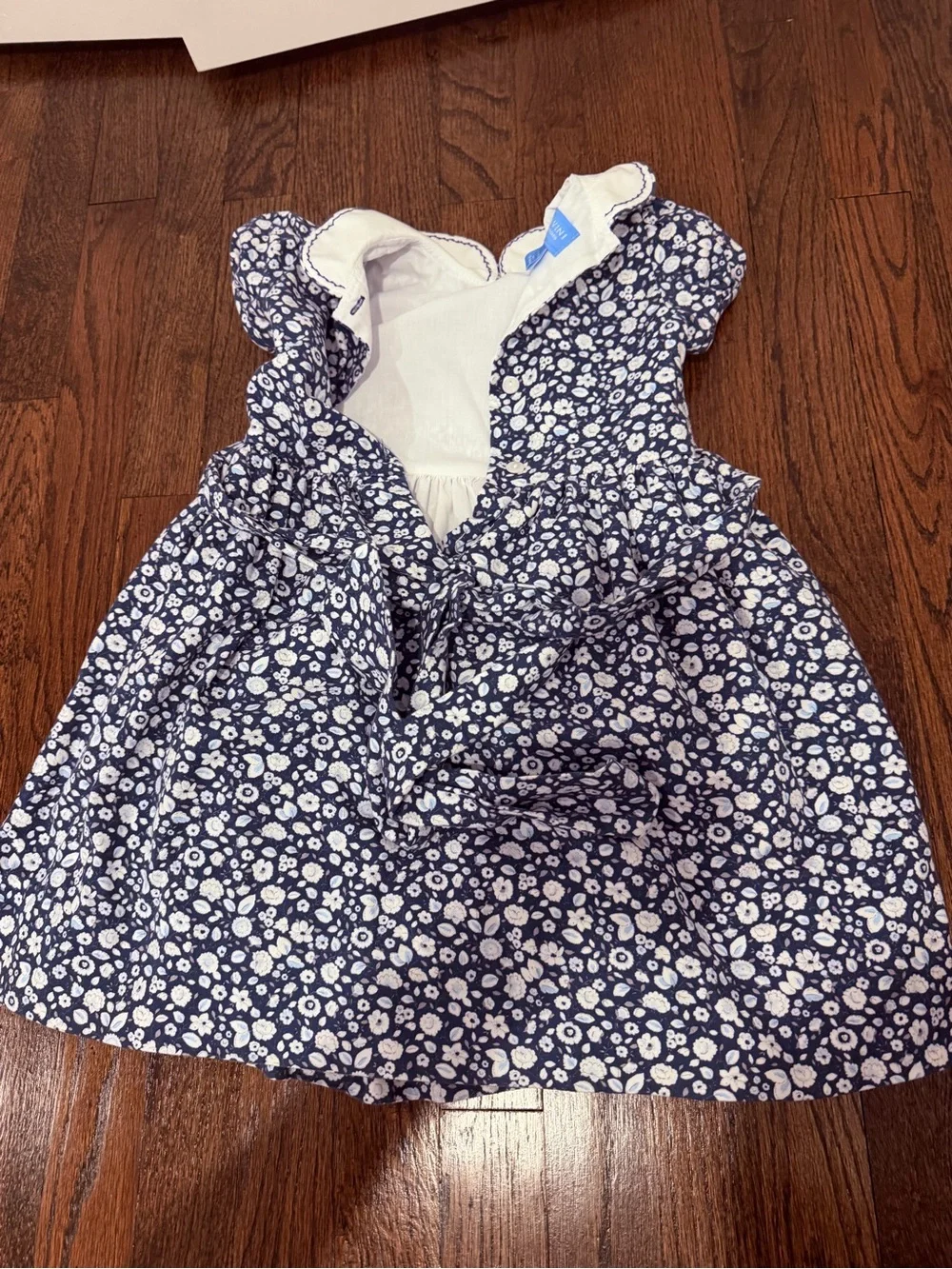 Anavini Blue and White Floral Smocked Kids Dress with Peter Pan Collar
